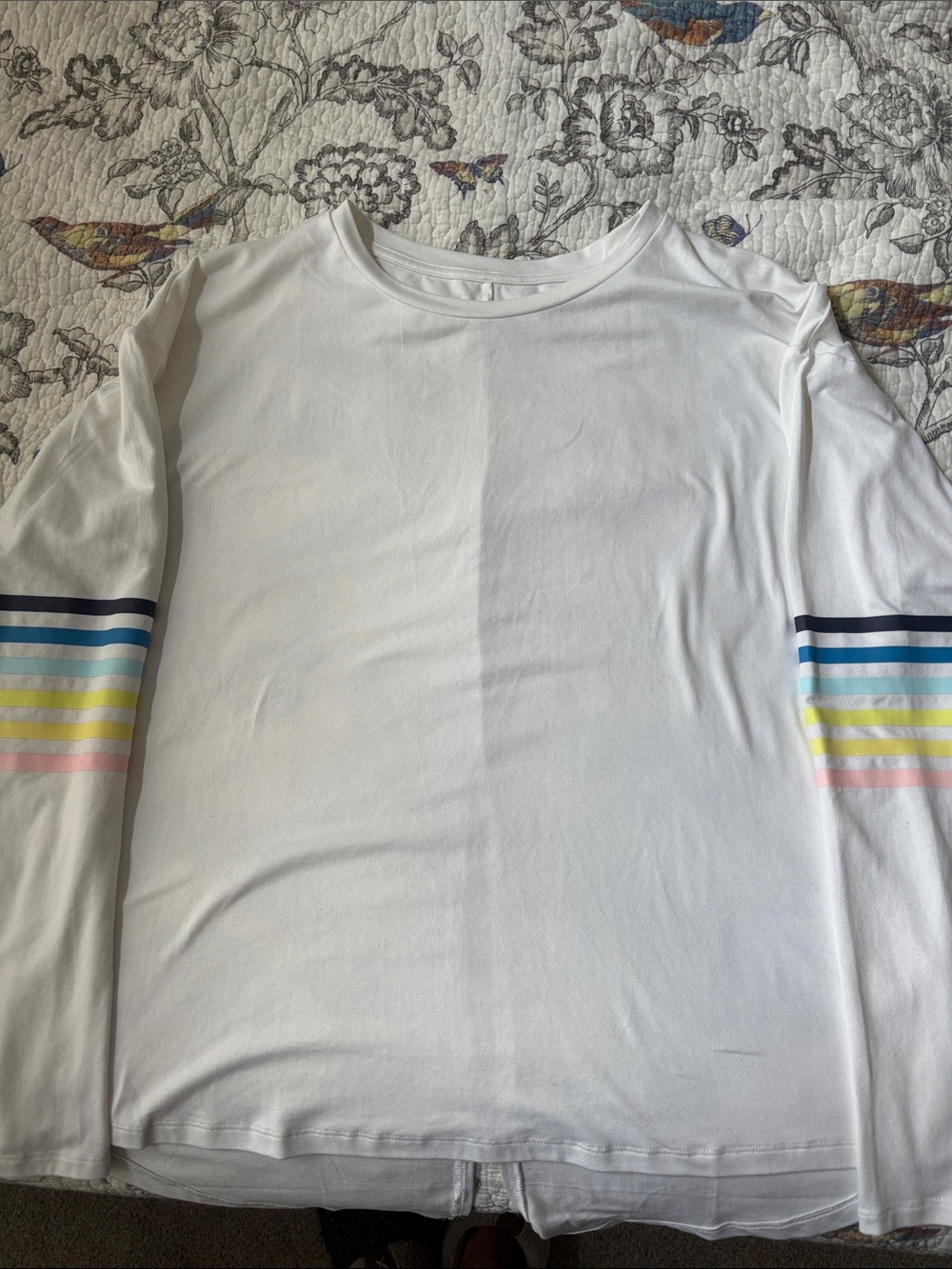 Addison Bay White Crewneck Tee with pretty stripes